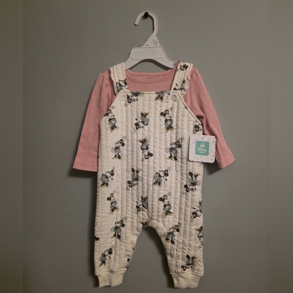 Disney Baby Minnie Mouse Quilted Romper Outfit NWT Pink Long Sleeve